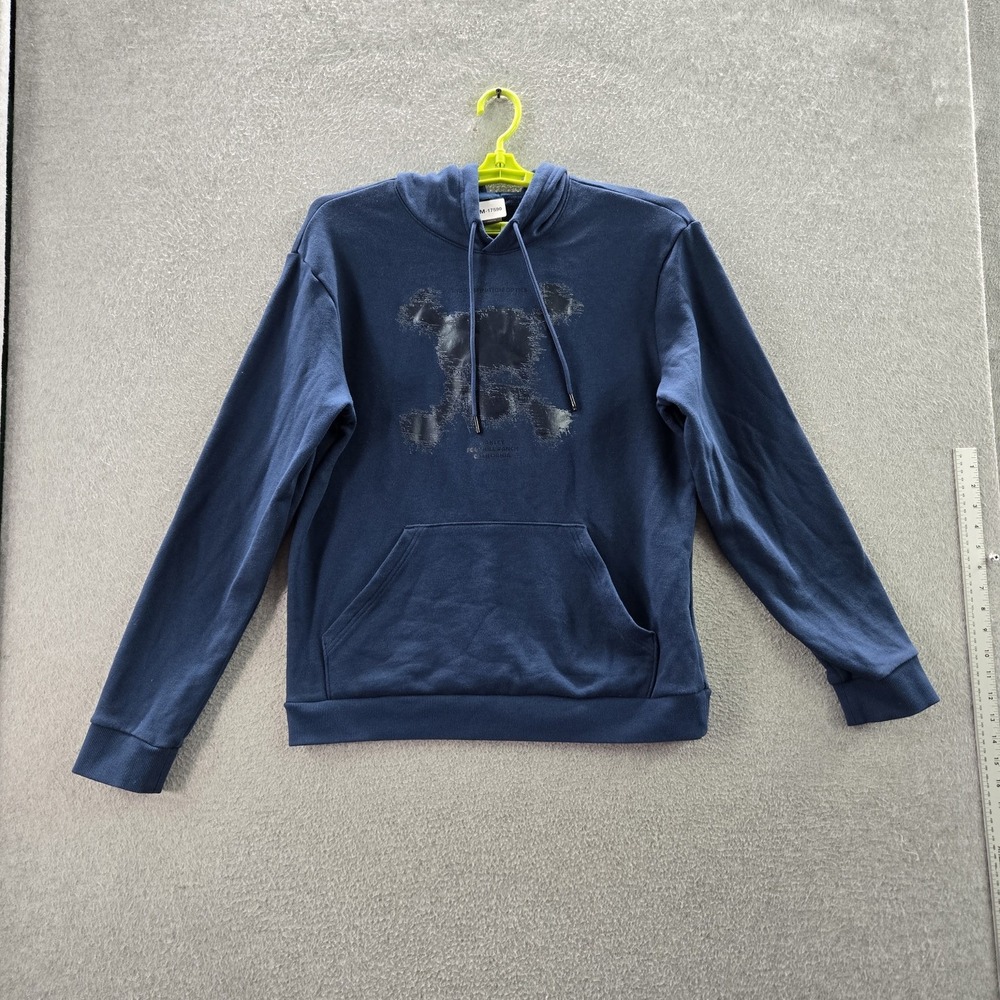 Oakley Women Hoodie L Blue Distressed Logo Print Long Sleeve